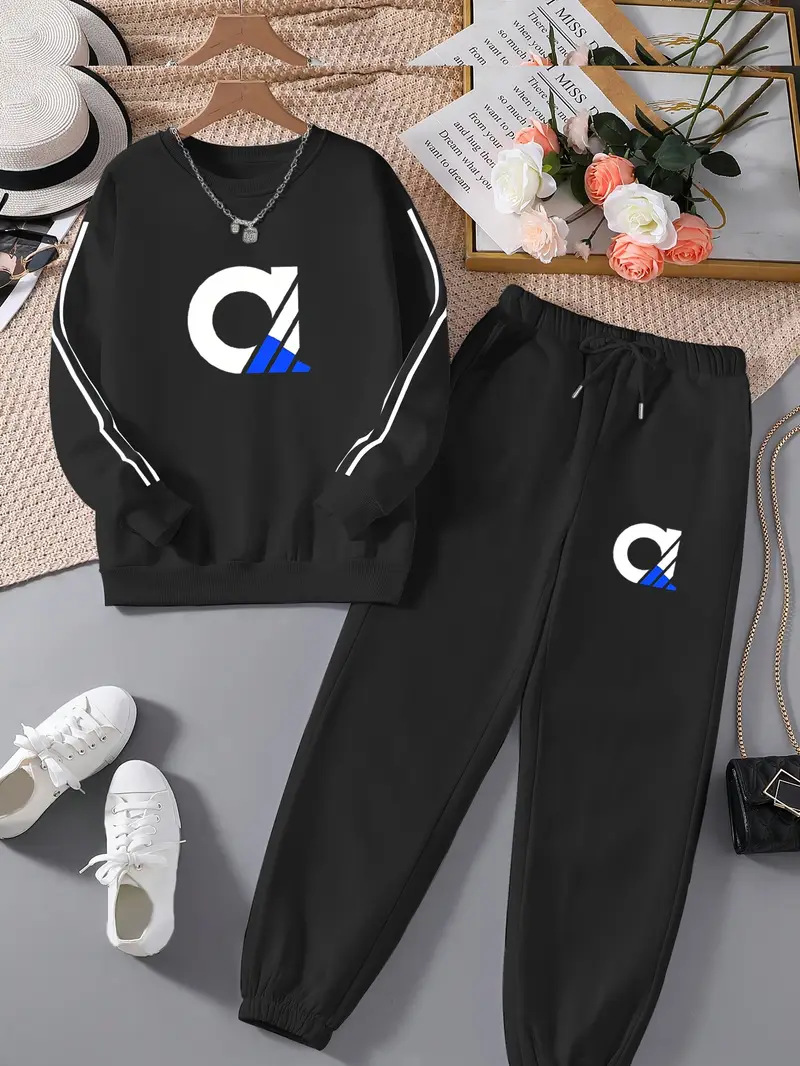 Women's Clothing Casual Trendy Sweatshirt Women's Autumn Winter Sweatshirt Set Korean Style Casual Trendy Printed Hoodie And Pants Two-Piece Outfit_ecoleips.com