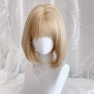 Factory in stock wig women's short hair [Sweetheart Agent] lolita white gold bob head short straight hair full head cover