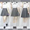 Gray box pleated skirt 42cm+TR short-sleeved shirt
