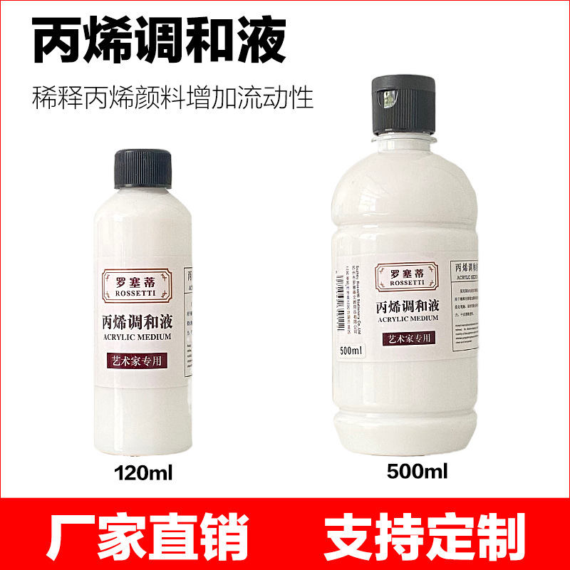 罗塞蒂120ml/500ml丙烯颜料调和液 丙烯稀释剂亮光剂稀释丙烯颜料