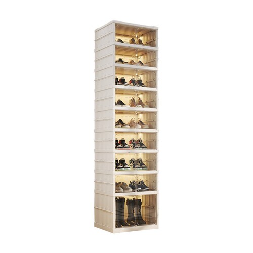 Foldable shoe cabinet for living room and bedroom, plastic shoe box, double-row shoe storage rack, one-pull molding storage cabinet