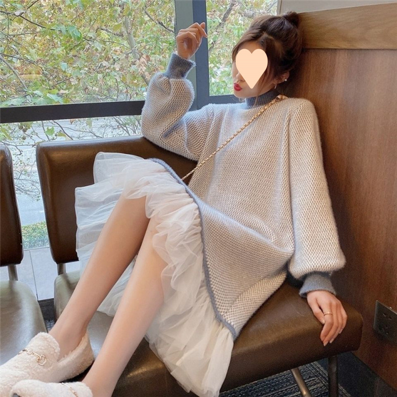 2025秋冬配大衣内搭打底裙毛衣法式过膝中长款气质针织连衣裙子女