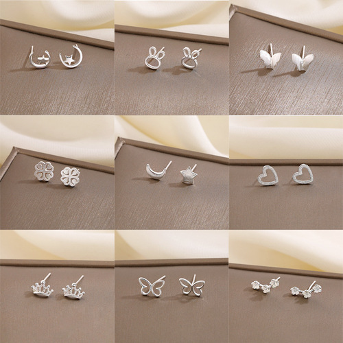 Korean 925 silver needle ins simple personalized earrings women's exquisite earrings earrings temperament love butterfly niche jewelry