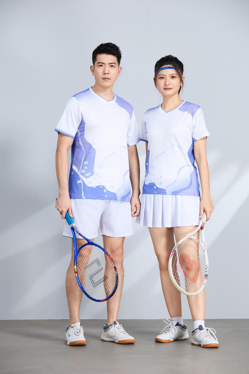 poliamonio rápido secado transpirable bádminton hombre niñas adultos el mismo cuello en V entrenamiento deportivo superior impresión personalizada