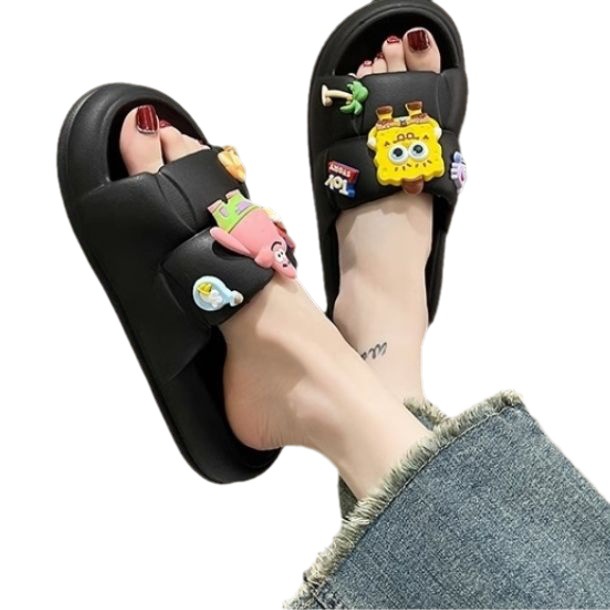 New Cute Slippers Women's Summer Outwear ins Trendy Cartoon Fashion Internet Celebrity Home Non-Slip Slip Slippers