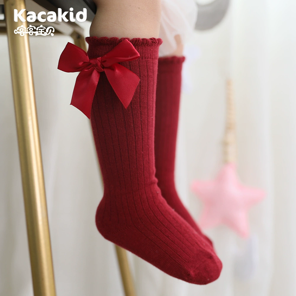 Осенние детские милые цветные knee socks для девочек с бантами, до середины икры, опт