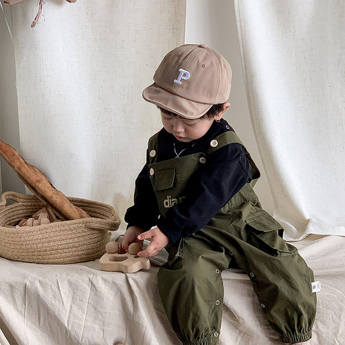Baby autumn jumpsuit, male baby clothes, autumn workwear style, foreign style going out top, suspender pants, two-piece set