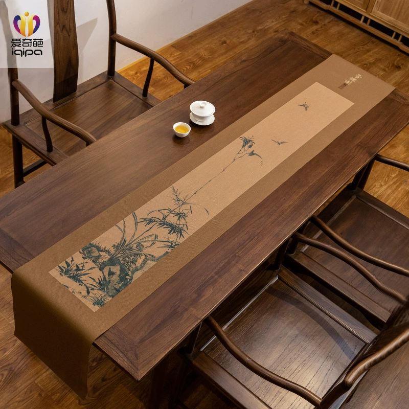 Новый настольный флаг в китайском стиле дзен с пейзажной живописью, водонепроницаемая легкая роскошная скатерть, чайный коврик