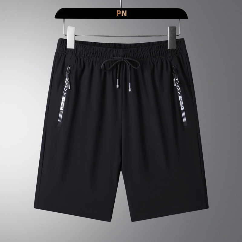Pantalones cortos de hielo delgados de verano para hombres, bolsas de cremallera, cinturón elástico, correa, pantalones de hielo secos rápidos de tamaño grande para hombres