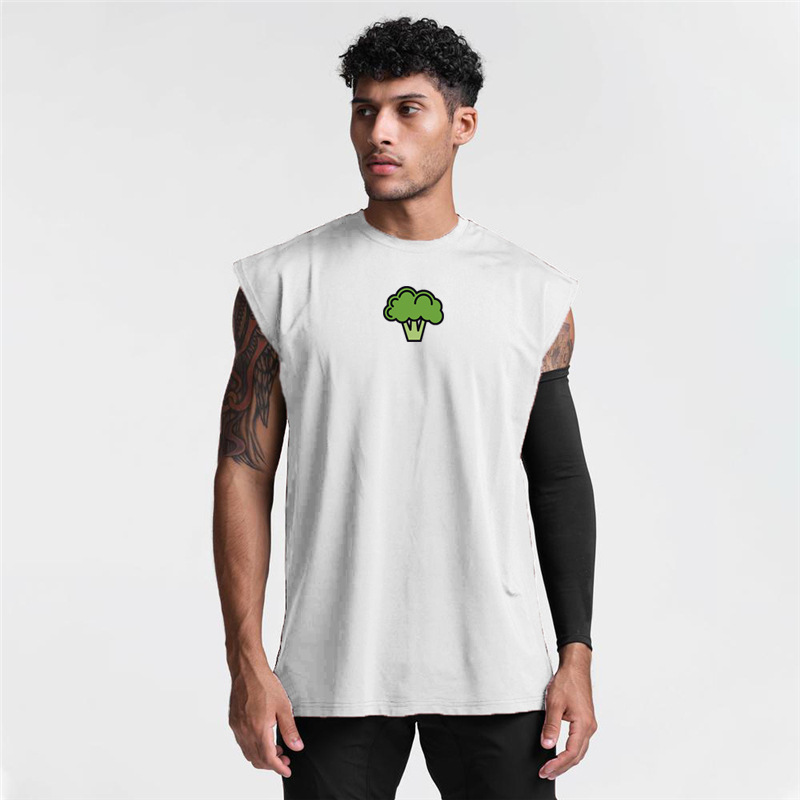 Camiseta sin mangas de verano de malla chaleco deportivo Chaleco de los hombres ins color sólido suelto casual crossbody fitness running image 5