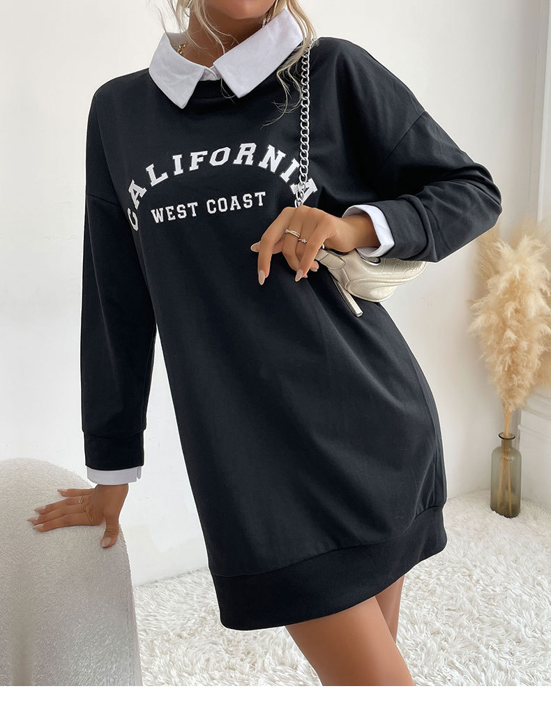  long-sleeved lapel fake two-piece letter printed sweatershirt dress nihaostyles wholesale clothing NSDMB88714