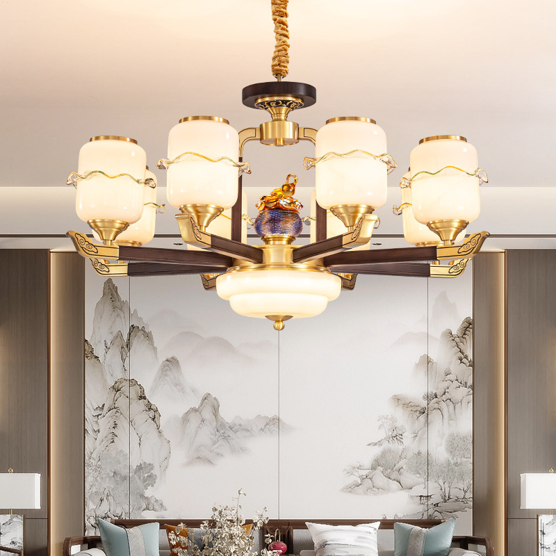 All Copper Solid Wood New Chinese Chandelier Zen Living Room Lamp Atmospheric Modern Chinese Style Restaurant High-end 2024 Lamps All Copper Solid Wood New Chinese Chandelier Zen Living Room Lamp Atmospheric Modern Chinese Style Restaurant High-end 2024 Lamps