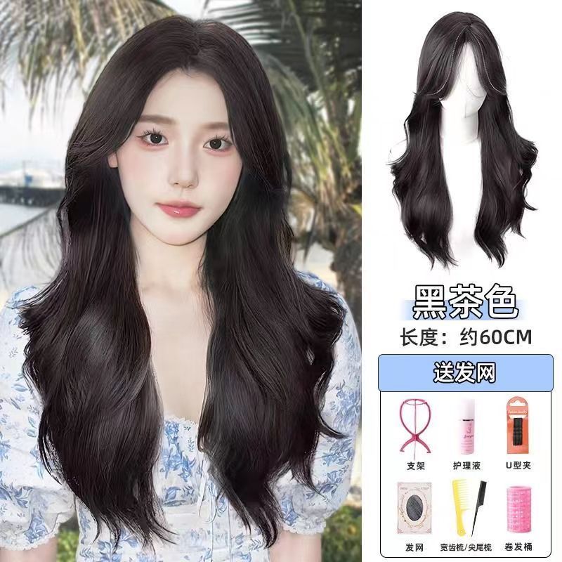 Ruolan Xuchang 女性用ウィッグ、フルヘアスタイル、大きなウェーブのかかったロング巻き毛、ファッショナブルでナチュラルなフルウィッグ、巻き毛、フルヘッドギア|undefined