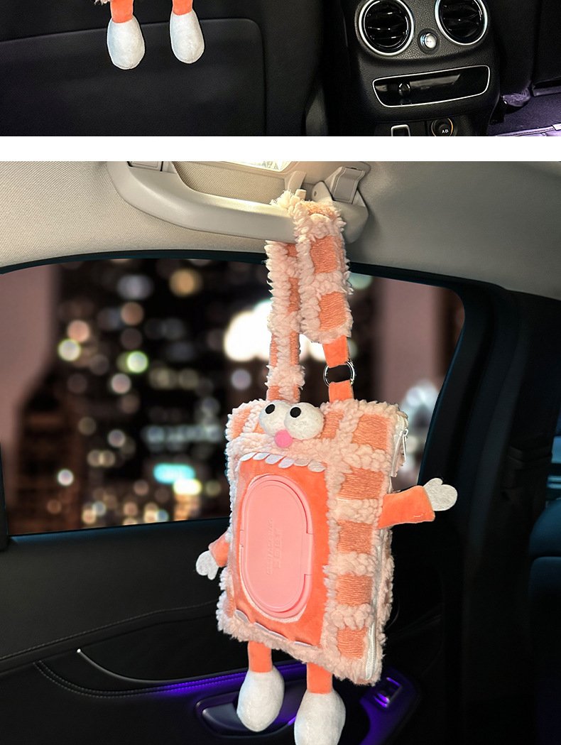 Cartoon Car Wet Wipes Tissue Box Cute Monster Creative Hanging Chair Back Bag Car Tissue Box Interior Accessories