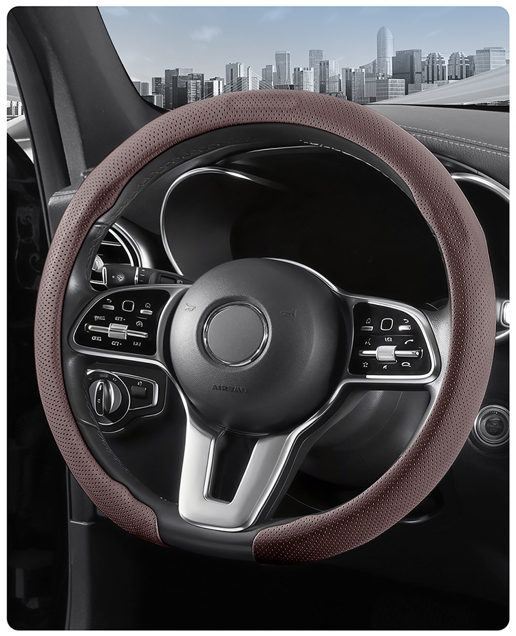 9D Perforated Nappa Leather Steering Wheel Cover, Same Style as Supercars, Universal for All Seasons, Car Interior Handle Cover, 9D Perforated Handle Cover