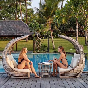 Internet Celebrity Outdoor Leisure Rattan Bed Bird Cage Bed Courtyard Garden Bird's Nest Lounge Chair Outdoor Beach Swimming Pool Sofa