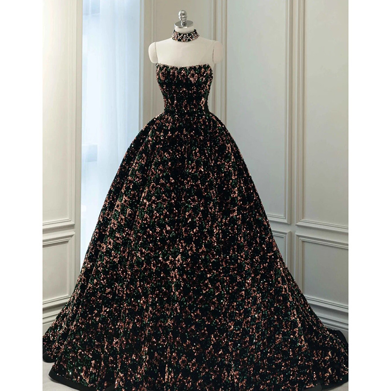 Đầm dạ hội dáng dài không dây đính sequin cao cấp — Màu trong hình, Hình ảnh màu đuôi cá