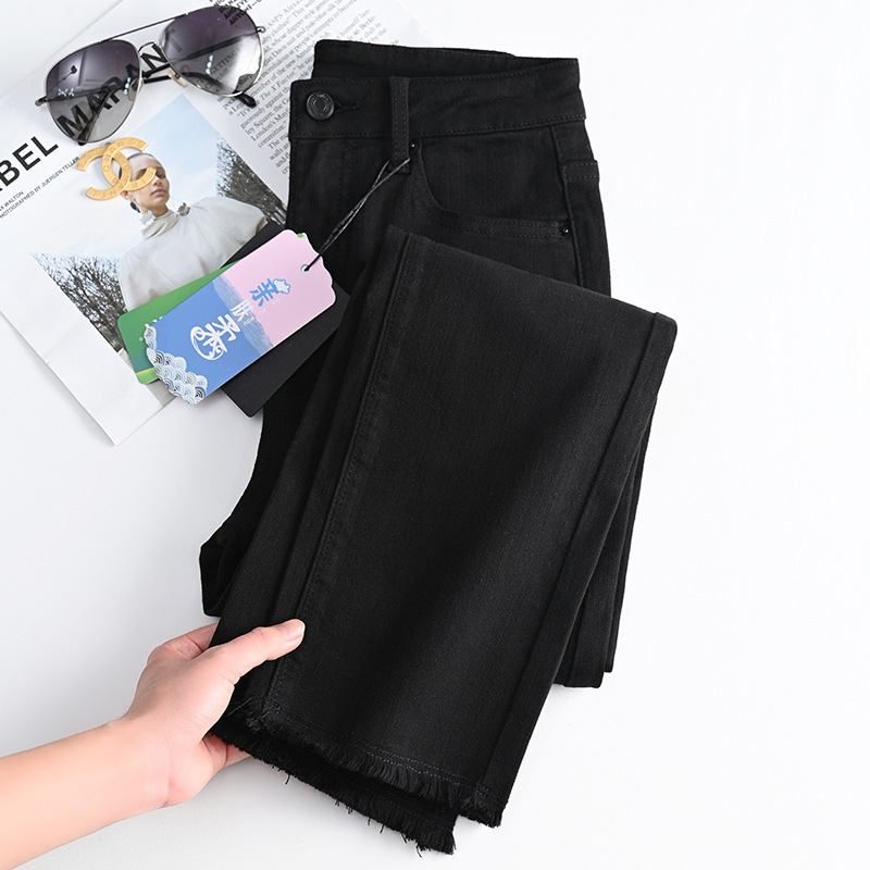 Hot-Selling Stretchy Black Straight-Leg Jeans for Women, 2026 Spring New Style, Petite Cigarette-Style Black Pants 119