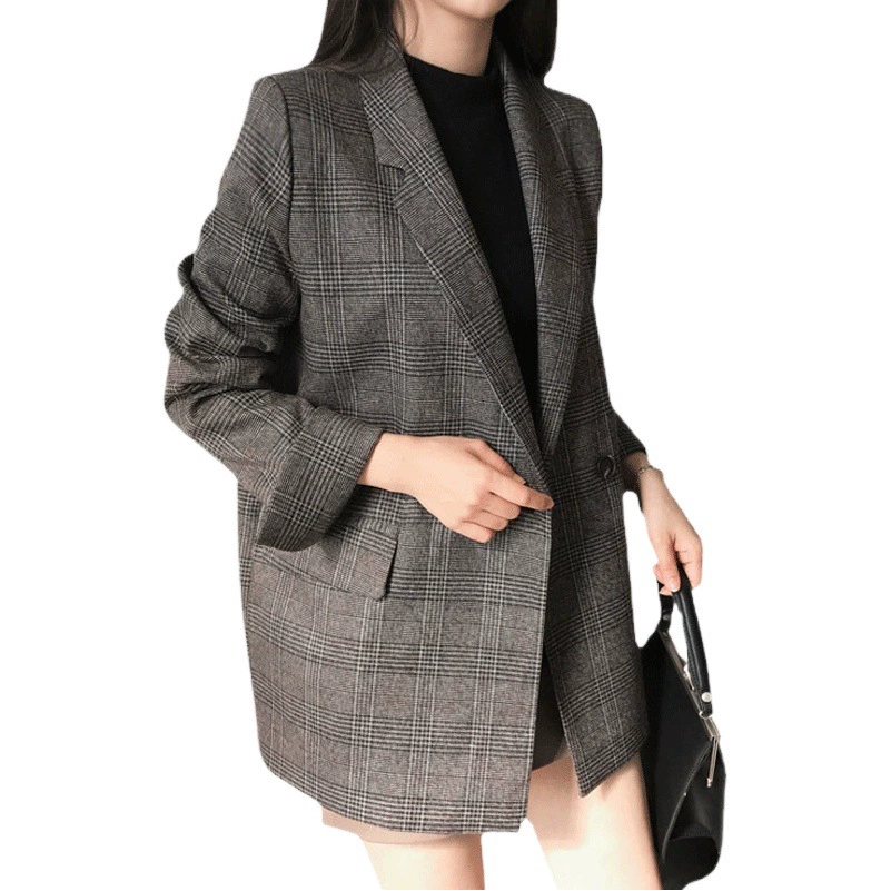Клетчатый пиджак женский корейский свободный 2024 весна и осень новый студент ретро нетто красный костюм корейский топ