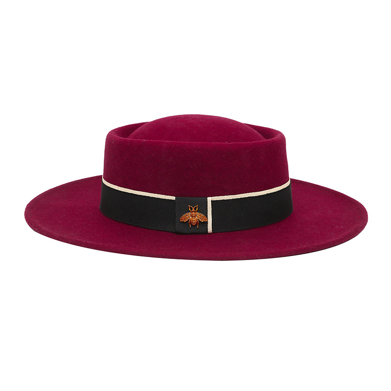 Sombrero de otoño e invierno lana pura cóncavo-cúpula convexa 8cm ala ancha sombrero de lana sombrero de fieltro de moda británica europea y americana al por mayor