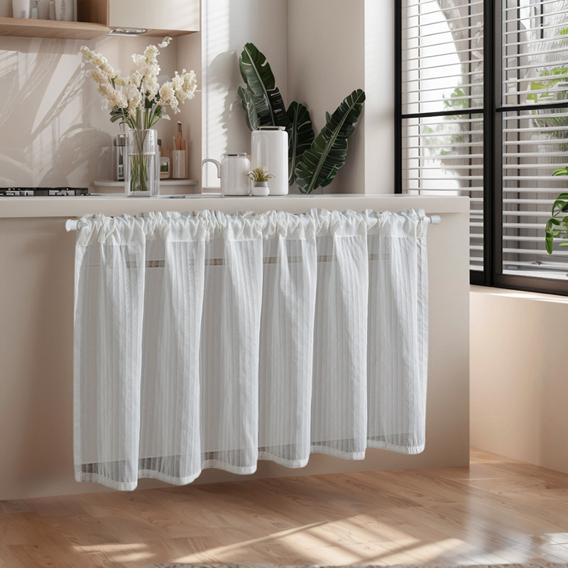 Cross-border Vertical Strip Shutter Shade Coffee Curtain Ins Shelter Curtain Kitchen Bedroom Small Curtain White High-grade Thickened