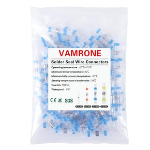 100Pcs Waterproof Solder Seal Wire Connector Awg 16-14,Blue Heat Shrink Butt Connectors Ends