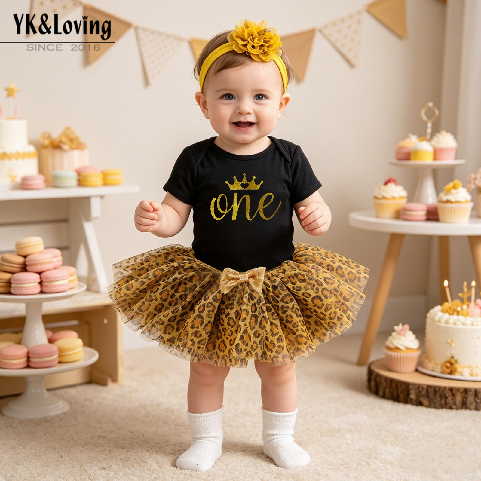 Cross-border ins independent station baby girl cute cartoon ha clothes leopard print skirt three-piece baby short sleeve suit