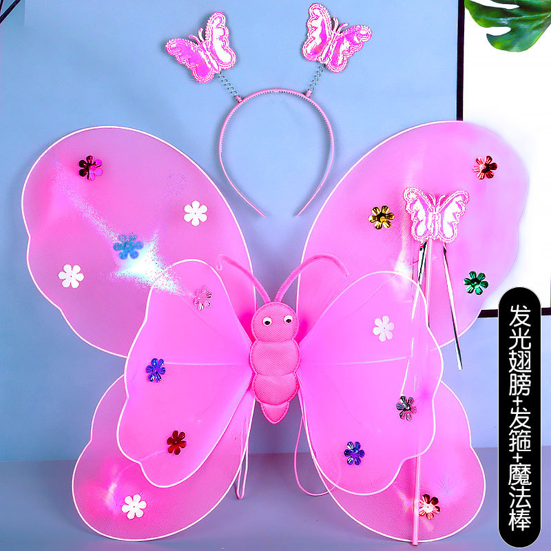 Set de Alas de Mariposa Luminosas Set de 3 Piezas de Poliéster, Luminoso para Día del Niño y Cosplay