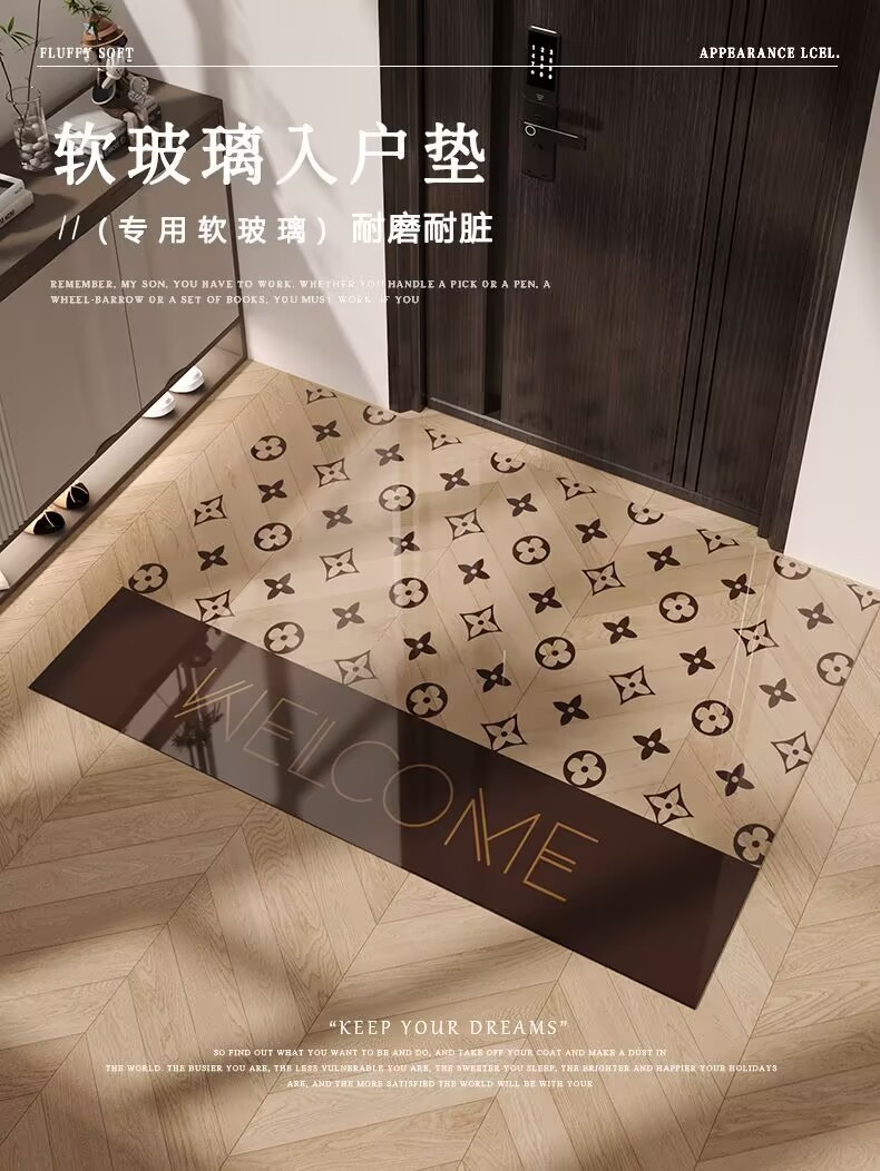 Entrance Door Mat with a Light Luxury and High-End Feel, Pvc Transparent Soft Glass Non-Slip Foot Mat for Home Entrance and Main Door