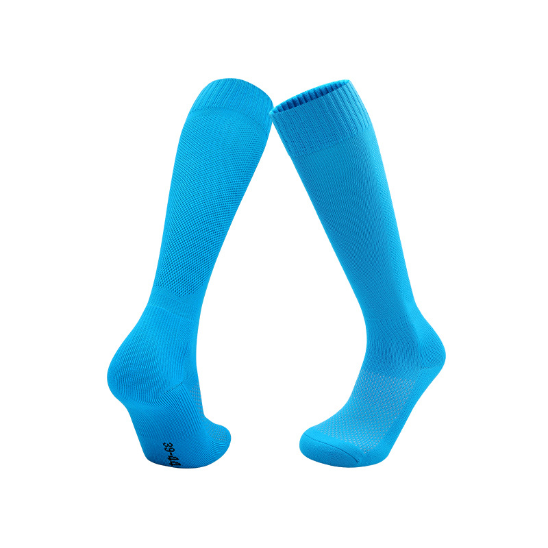 Calcetines de fútbol transfronterizos de color liso, finos, de alta elasticidad, para otoño e invierno, con base de rizo, calcetines deportivos por encima de la rodilla para niños, calcetines transpirables para hombre.