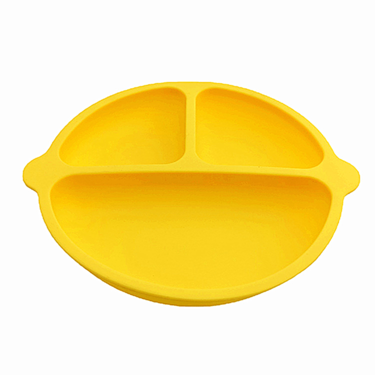 Placa de silicona de grado alimenticio tres ventosas reforzadas compartimento para niños plato de silicona plato de suplemento de alimentos infantiles en stock