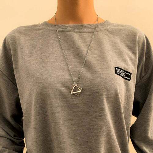 Men's titanium steel sweater chain, geometric triangle square pendant necklace, personalized hip-hop pendant for men and women
