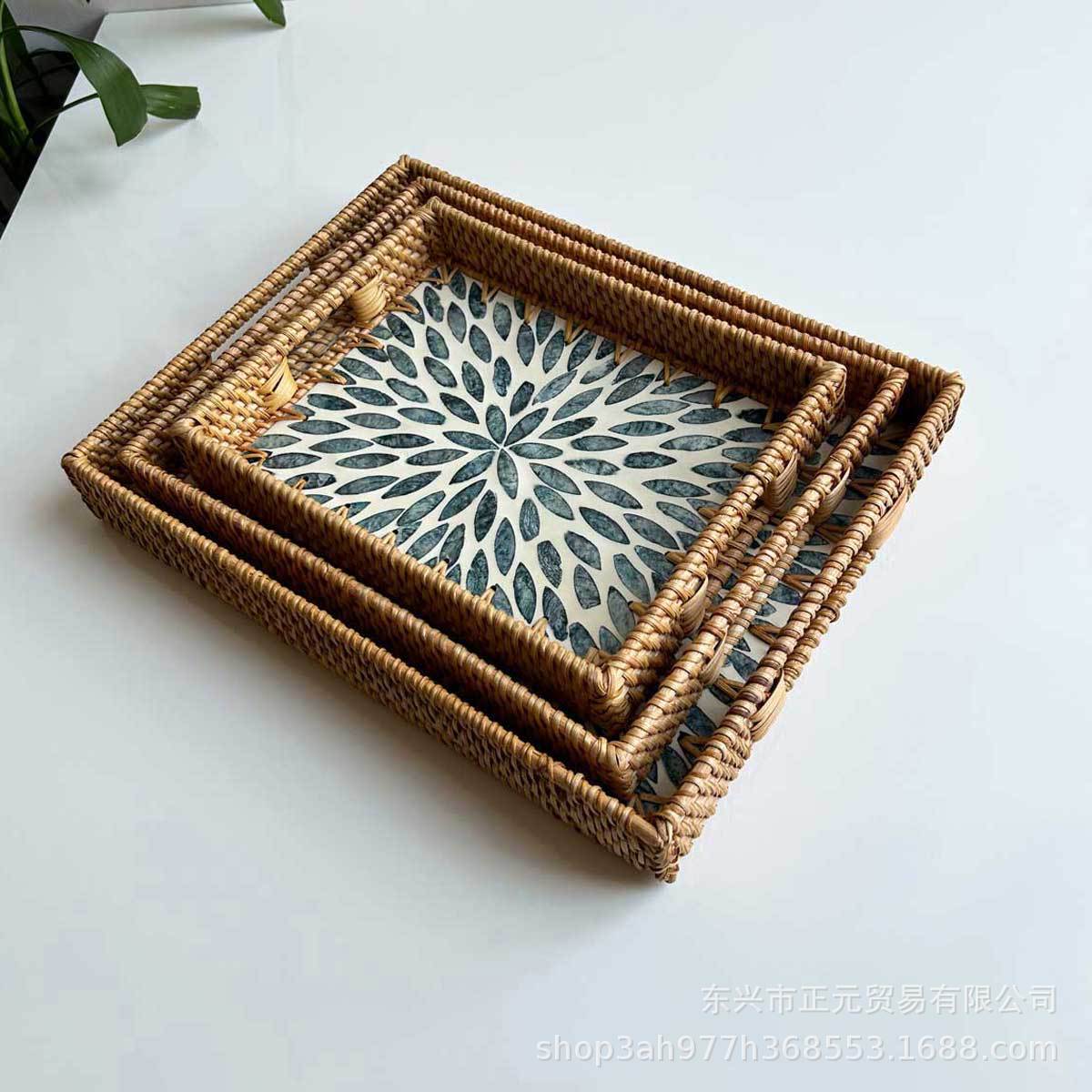 bandeja de conchas de caña, bandeja de conchas de bocadillos, bandeja de pan doméstica, bandeja de té, bandeja de té, mesa de té