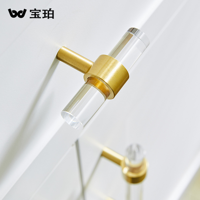 Light Luxury Acrylic Long-Shape Transparent Cabinet & Wardrobe with Brass Handles: Modern, Minimalist, High-End Drawer & Wine Cabinet Door Pulls