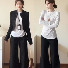 白色圆领正肩长袖t恤女韩系早秋薄款内搭外穿打底衫修身显瘦上衣