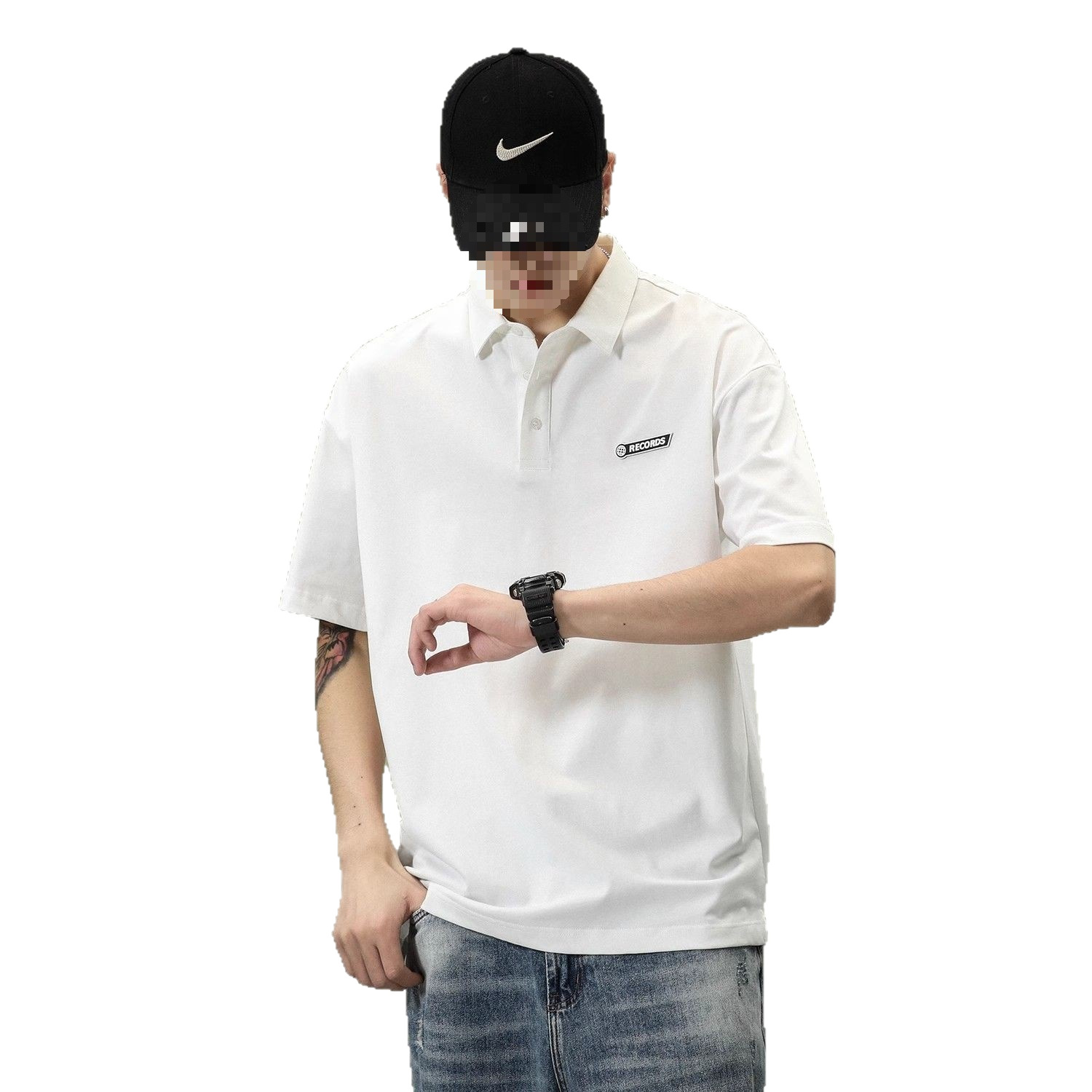 Peso pesado blanco g comercio exterior manga corta camisa POLO hombre verano suelto joven Paul diseño americano sentido T transfronterizo negro