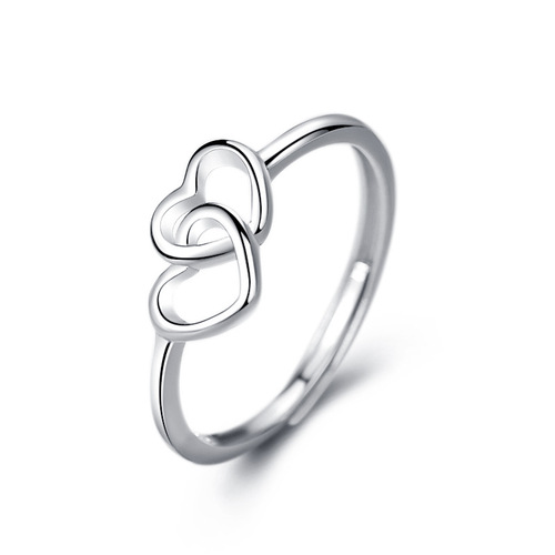 S925 sterling silver heart-to-heart ring for women ins style simple and fashionable double love Korean creative index finger ring