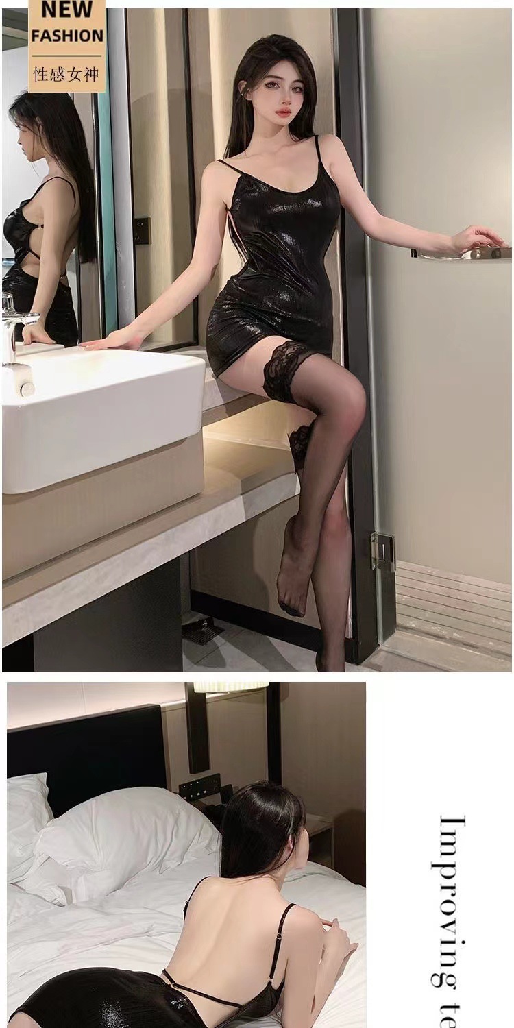 Backless Sling Mini Dress with Ultra-Short Hip Skirt, White Polyester, Summer 2024 — detail image 5
