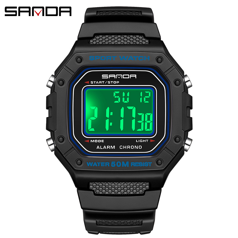 Sanda SANDA Swimming Impermeable Reloj electrónico para adolescentes Reloj despertador simple Reloj de estudiante de una sola pantalla de cubo pequeño