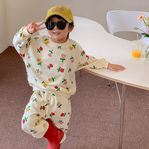 Children's suits 2024 spring Korean style long-sleeved trousers for boys and girls two-piece set children's flower fishtail dress brother and sister outfit