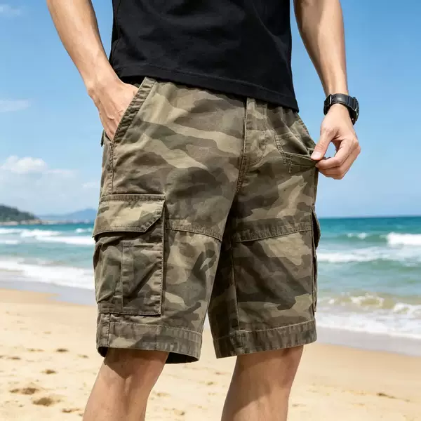 American-Style Camouflage Work Shorts, Pure Cotton Sports Shorts, Loose-Fitting Casual Shorts, Men's Summer Durable Work Pants