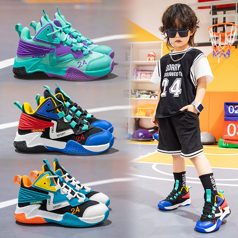 Boys' Basketball Shoes 2025 New Model Children's Mesh Breathable Sports Shoes Boys' Casual Shoes for Older Kids Running Shoes Trendy