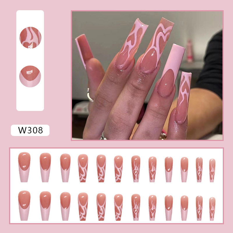 Kynsienkoristeet makealla ja viileällä Instagram Nails -kuviolla, sarjakuvatyyli, valkoinen pitkä baletti, haarniska päällä_voghion.com