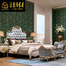 法式宫廷风奢华桦木金色布艺彩绘卧室全套家具1.8米双人大床