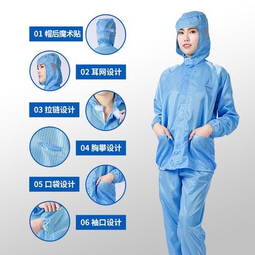 Food and Medicine Workshop Dust-Proof Workwear Cleanroom Dust-Free Suit for Men and Women Dust-Free Workshop Anti-Static Hooded Separate Suit