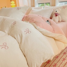 冬季加厚牛奶绒床上四件套小清新珊瑚法兰绒床单双面加绒被套床品
