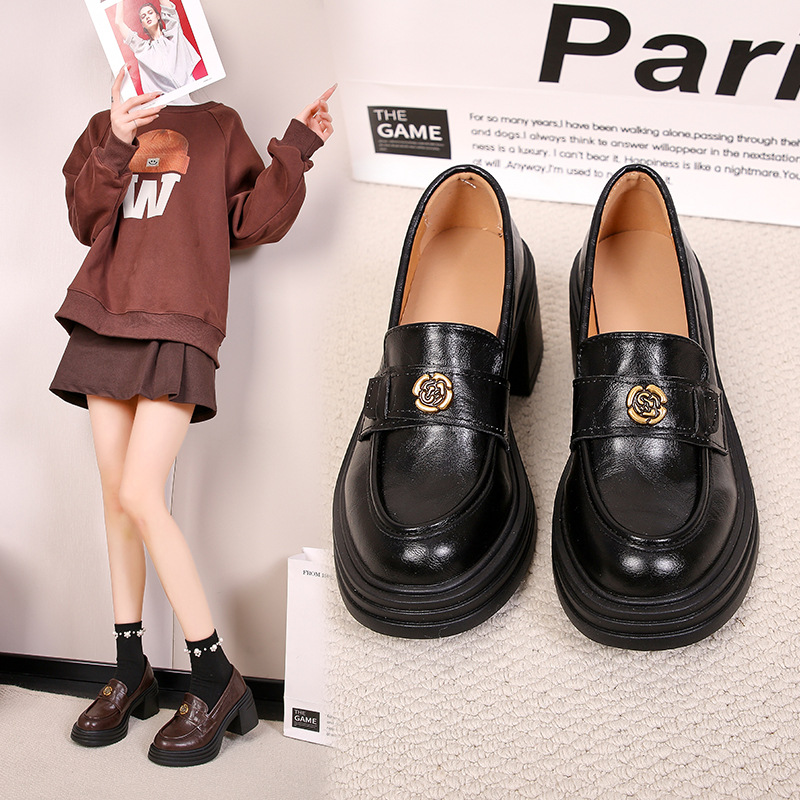Britische Damen-loafer Mit Plateausohle Und Blockabsatz Aus Leder_voghion.com