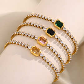 欧美跨境新款INS风时尚百搭通勤手饰品不锈钢镀18K金3MM锆石手链