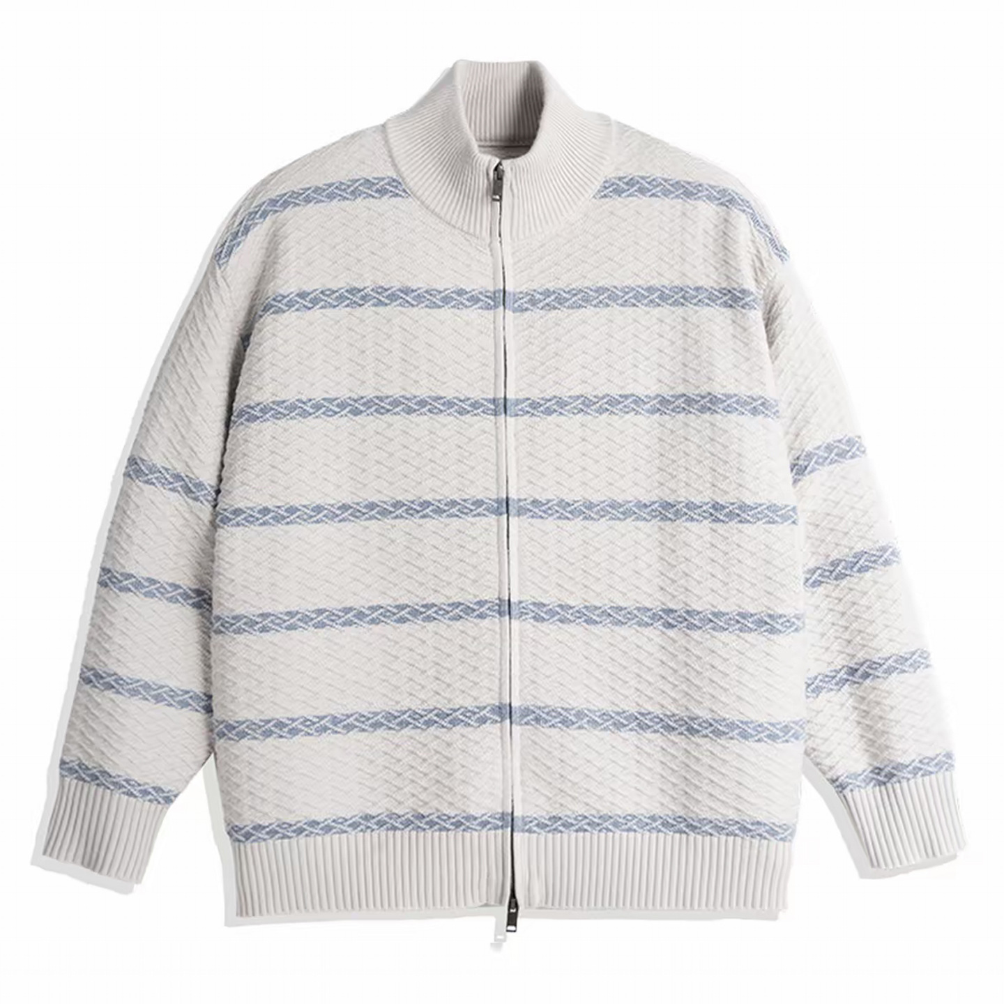 Explosiones transfronterizas de tamaño europeo de tamaño grande contraste a rayas cardigan jersey suéter texturizado hombre abrigo de cuello al por mayor fábrica