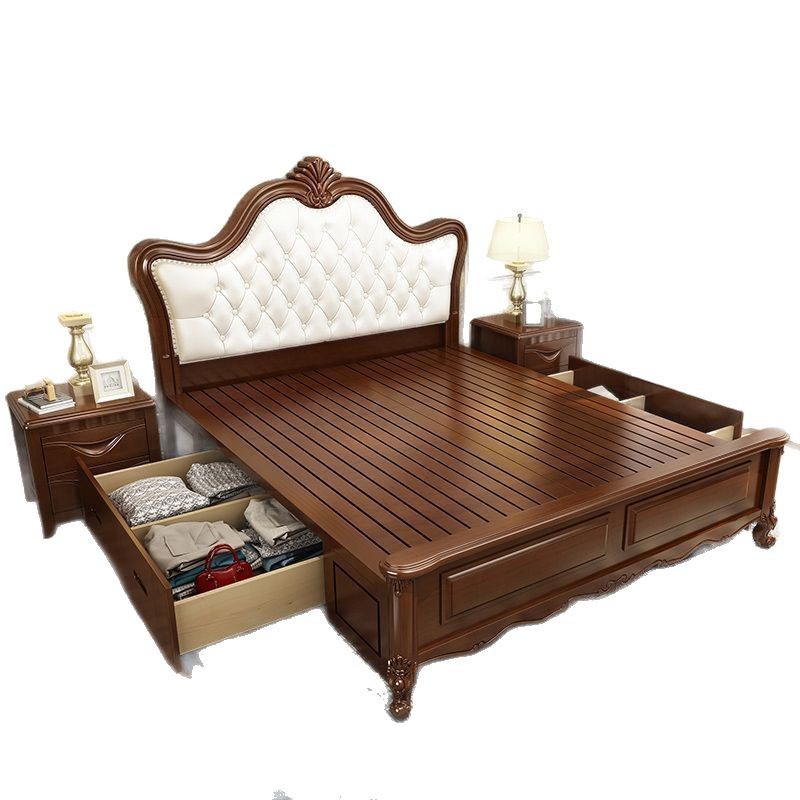 Dormitorio principal cama americana de madera maciza 1.5 cama doble retro europea moderna cama grande simple cama de boda cama de princesa